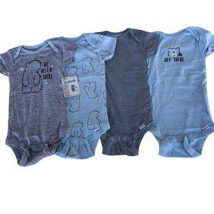 Gerber 4 Pack Onesies Blue/Grey Short Sleeves, Snap Closures, Bodysuits 6-9 Mo